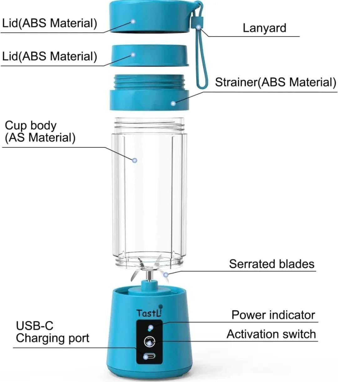 6 Blades Portable USB Mini Blender Juicer Cup - 22000 RPM for Smoothies & Shakes