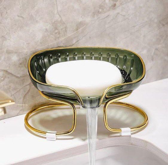 Acrylic soap holder with golden metal stand
