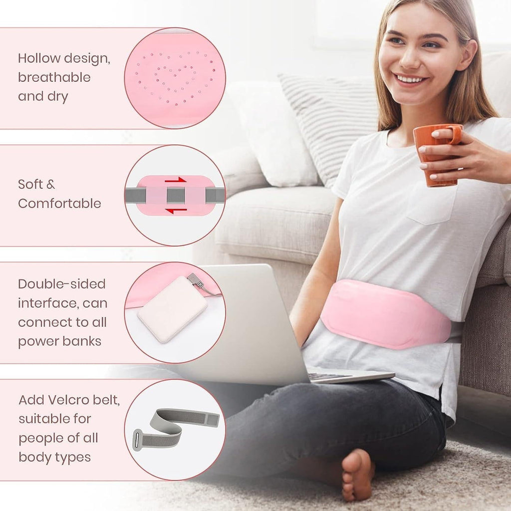 Cordless Menstrual Heating Pad for Cramps – Portable Period Pain Relief Belt with 3 Heat & Massage Modes