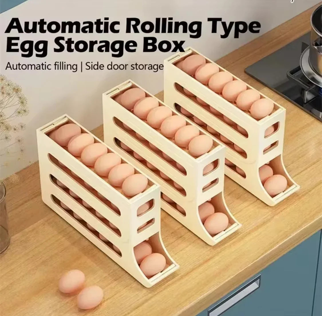 Automatic Rolling Egg Storage Box, Four Tier Egg Roller Rack, Refrigerator Egg Dispenser, Egg Basket Container