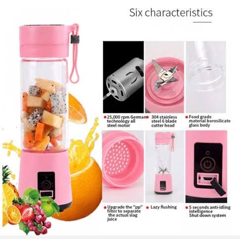 6 Blades Portable USB Mini Blender Juicer Cup - 22000 RPM for Smoothies & Shakes