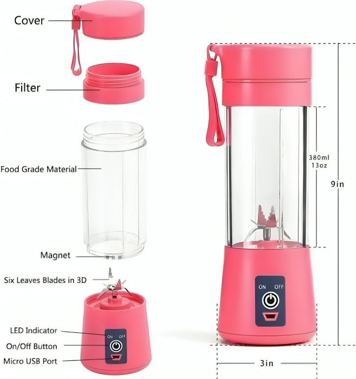 6 Blades Portable USB Mini Blender Juicer Cup - 22000 RPM for Smoothies & Shakes