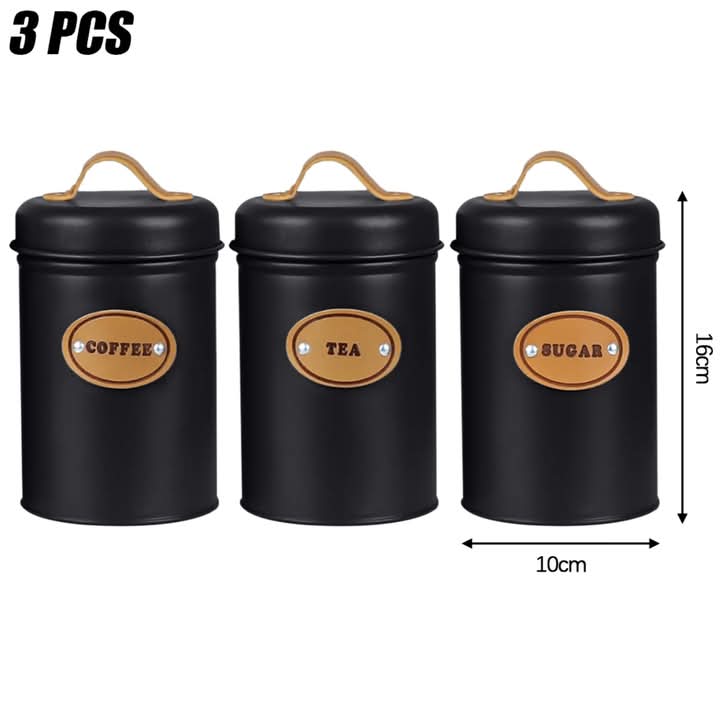 3 Pcs Kitchen Counter Top Metal Jar Set