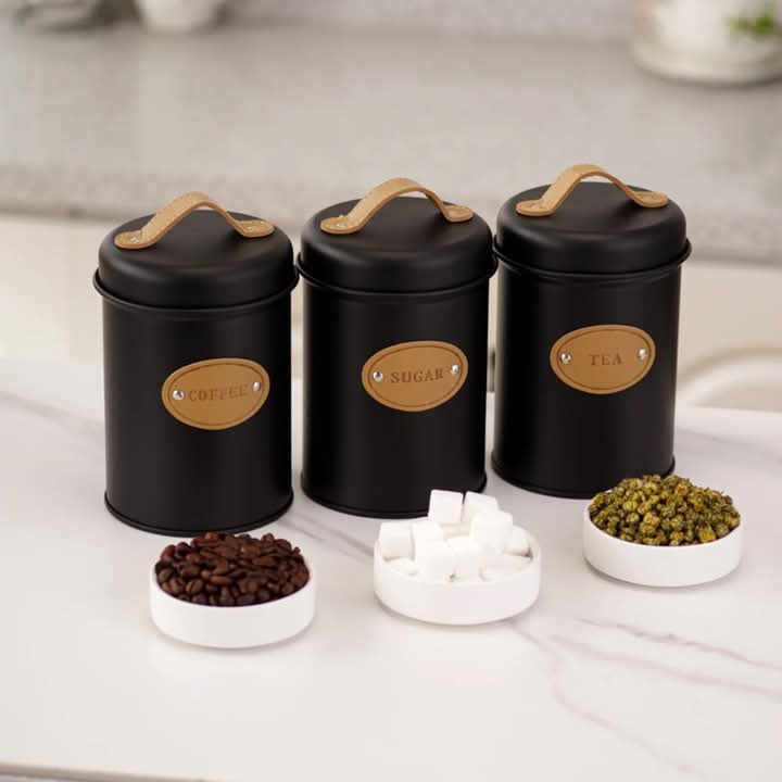 3 Pcs Kitchen Counter Top Metal Jar Set