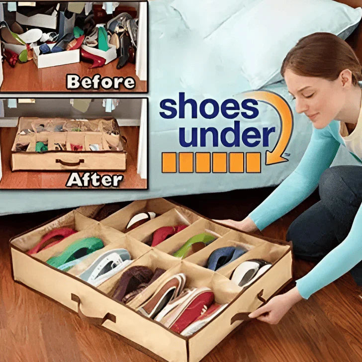 12-Compartment Under bed Shoe Organizer Portable Storage Bag