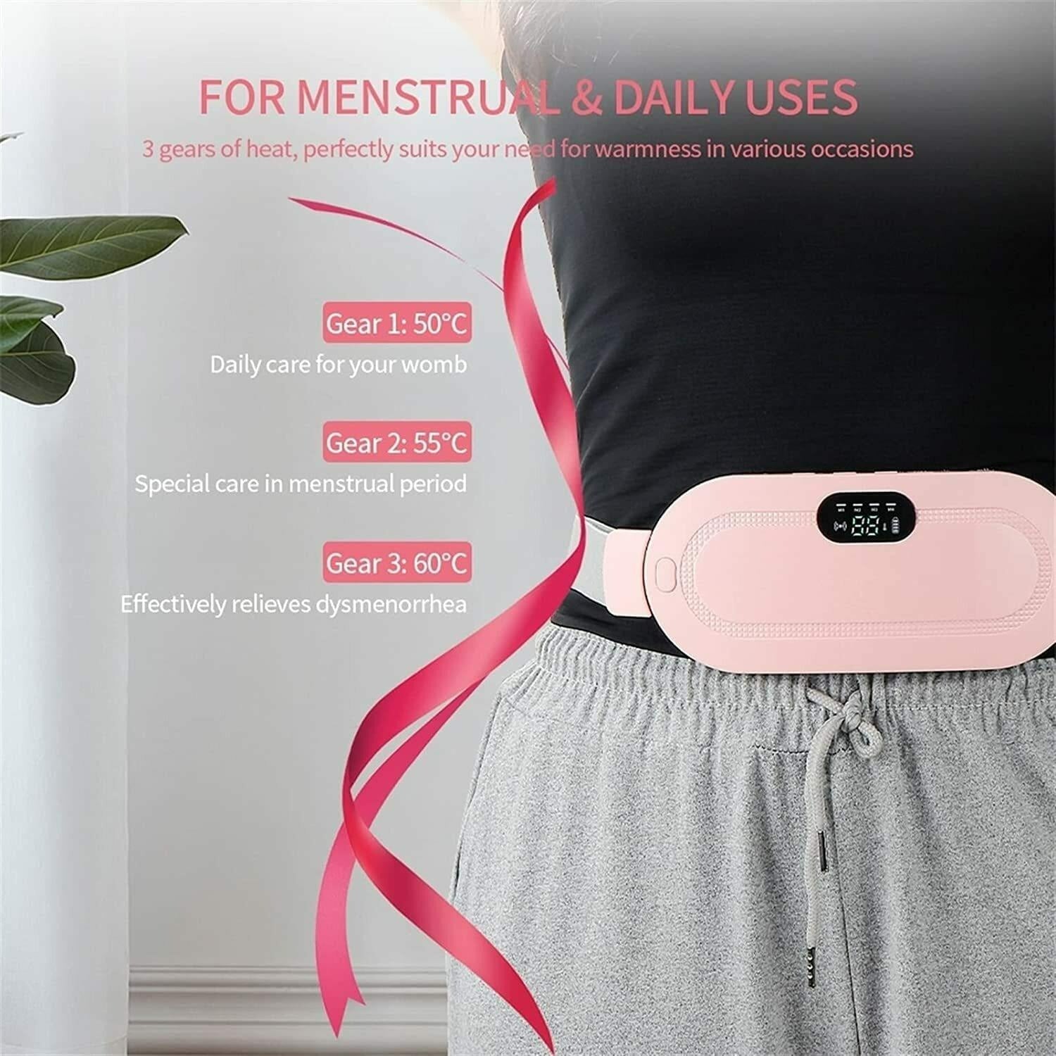 Cordless Menstrual Heating Pad for Cramps – Portable Period Pain Relief Belt with 3 Heat & Massage Modes